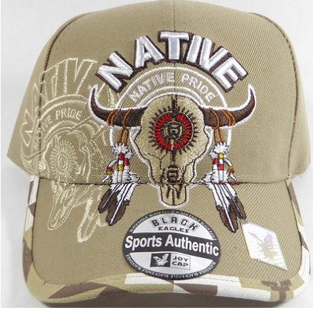 Native Pride Hat - Buffalo Skull and Feathers